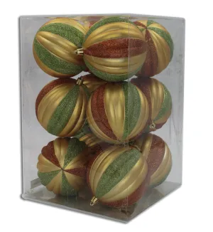 12 Pack Lime Green, Copper and Gold Assorted Ball Ornaments