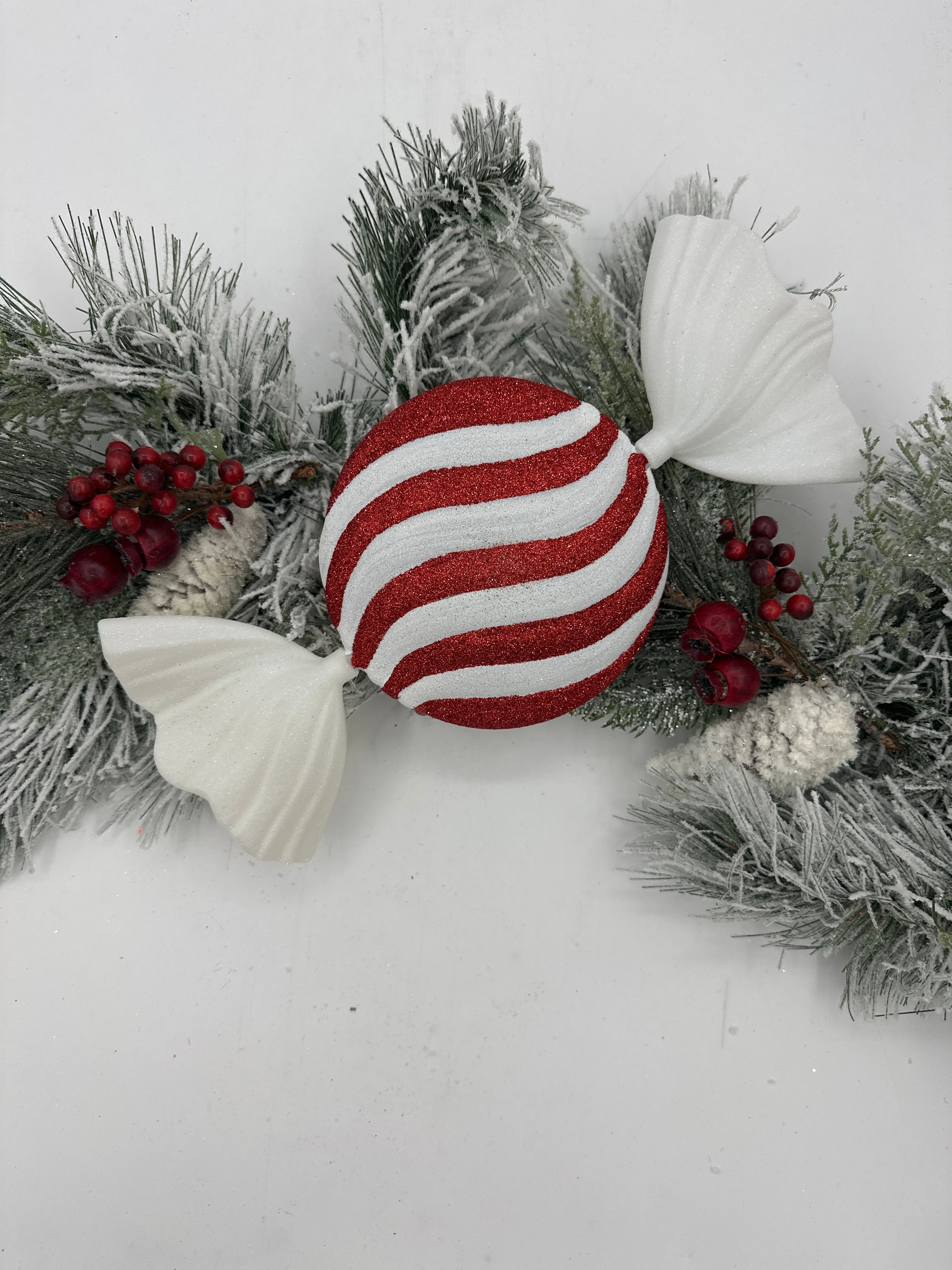 13" Red White Peppermint Candy Ornaments- Set of 2