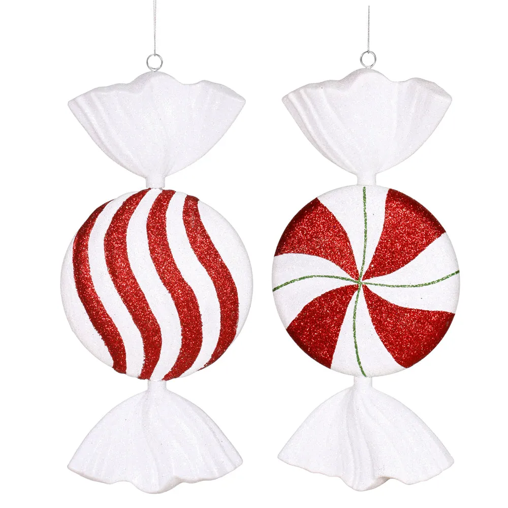 13" Red White Peppermint Candy Ornaments- Set of 2