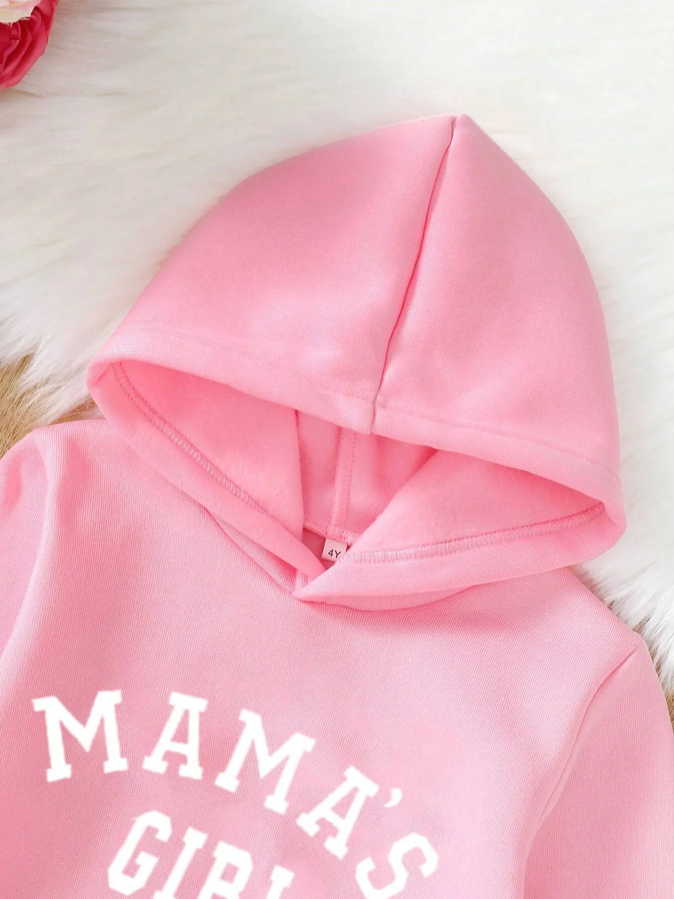 2pcs/Set Girls (Petite) Letter Print Hoodie And Sweatpants Set