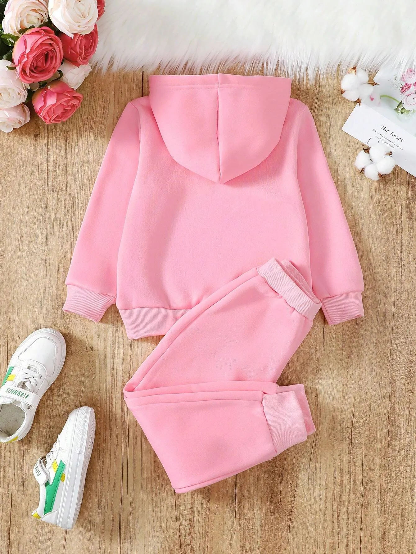 2pcs/Set Girls (Petite) Letter Print Hoodie And Sweatpants Set