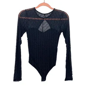 Abercrombie & Fitch Navy Geometric Lace Cut Out Back Thong Bodysuit- Size XS