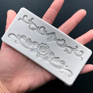 Acanthus Scroll and Flower Border Silicone Mold (2 Cavity) | Rose Swirl Border Mould | Antique Ornament DIY