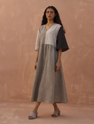 Adelina Color-Blocked Linen Dress