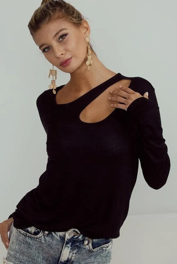 Black One Shoulder Cut Out Top