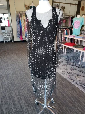 Black Pearl Rhinestone Long Sleeve Mesh Dress