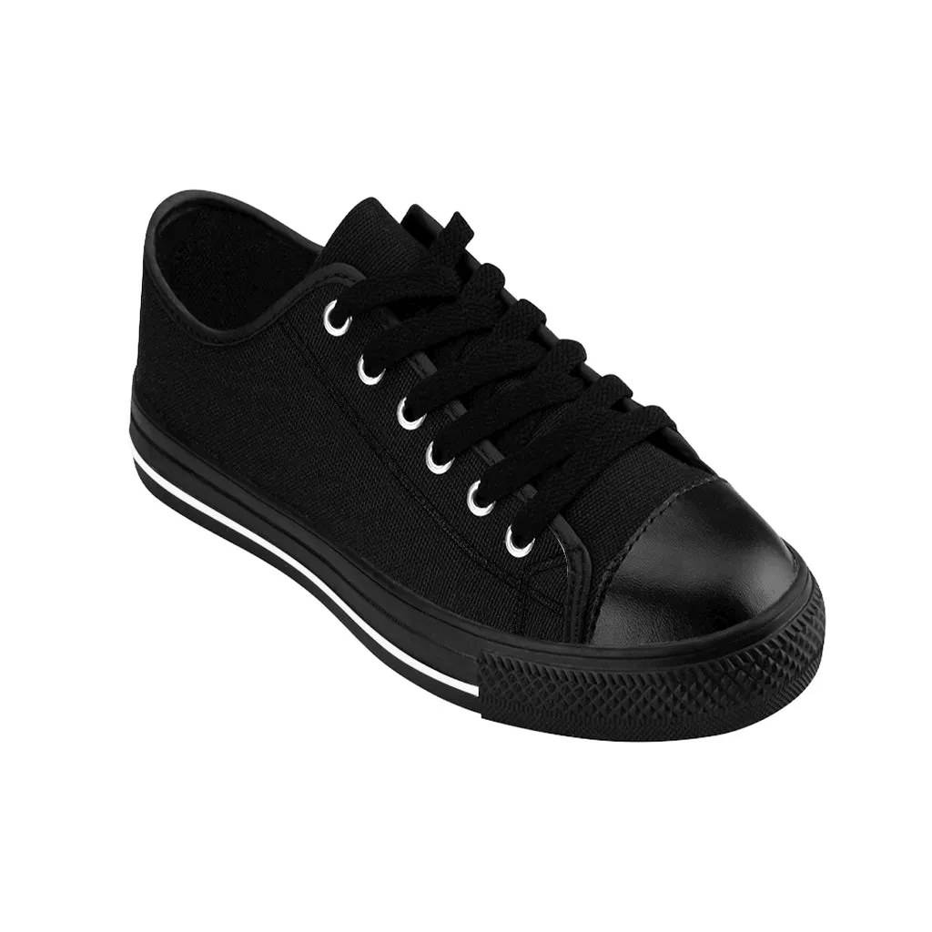 Black Solid Color Women's Sneakers, Lightweight Low Tops Tennis Running Casual Shoes For Women