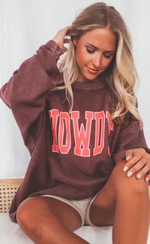 charlie southern: howdy corded sweatshirt - maroon