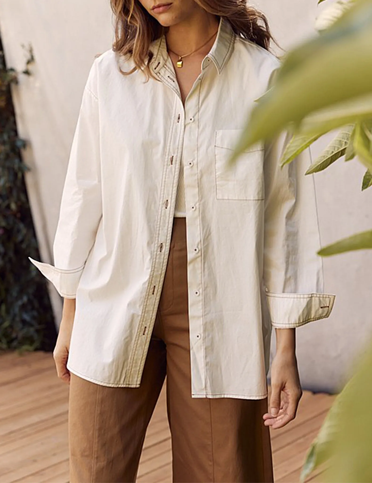 Cora Contrast Stitch Cotton Button-Up