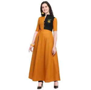 Designer Mart Mustard Ruby Cotton Gown Dress