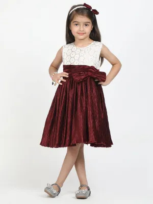 Dress with sequance torso & hair band -Maroon