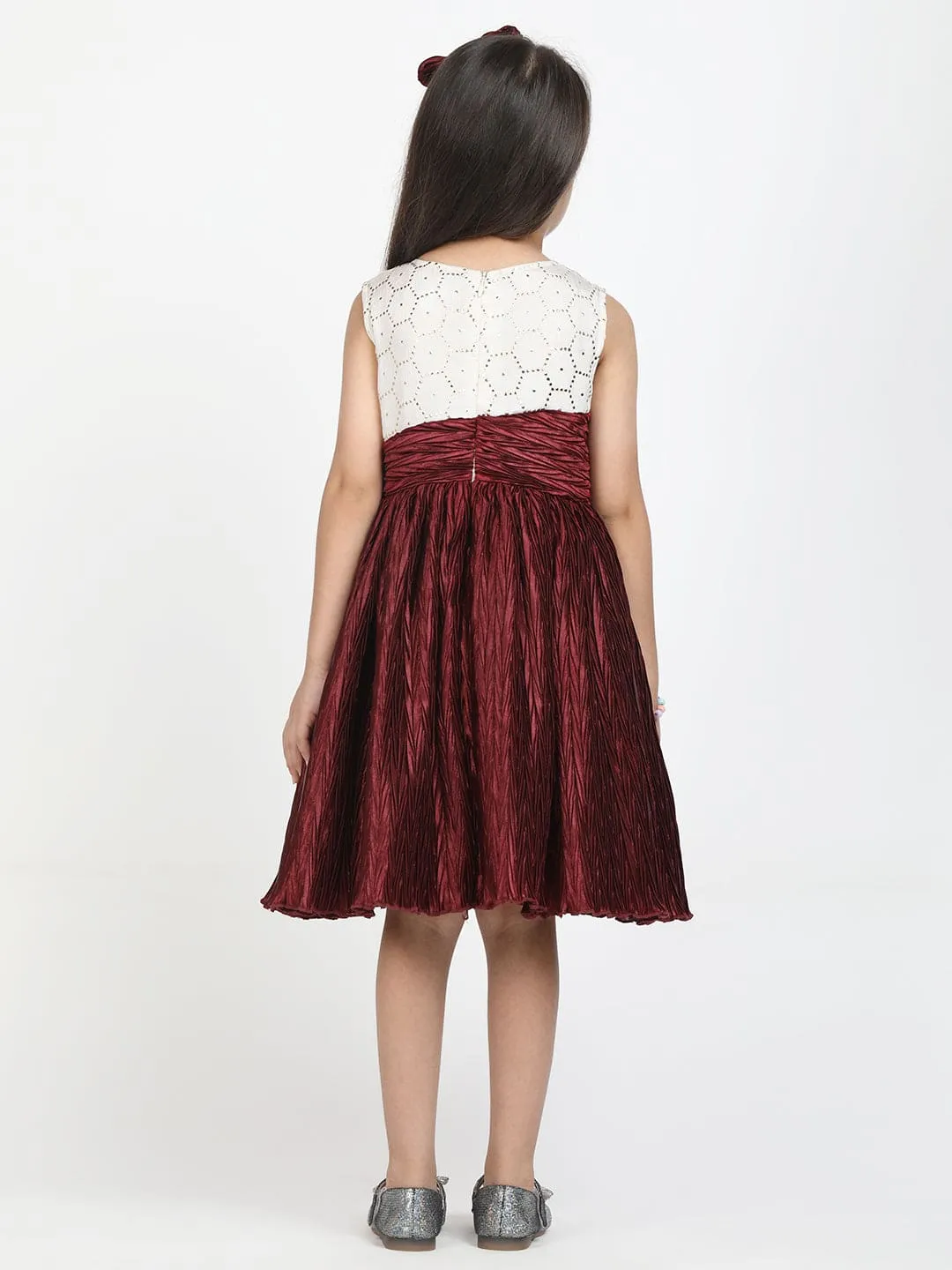 Dress with sequance torso & hair band -Maroon