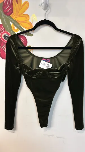 Edikted Green Velvet Bodysuit, S