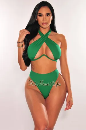 Emerald Halter Underwire CrissCross Tie Up Scrunch Butt Bikini