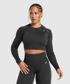 Gymshark Adapt Fleck Seamless Long Sleeve Crop Top - Mineral | Black