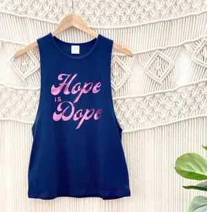 Hope is Dope - Pink Foil - Navy Muscle Tank