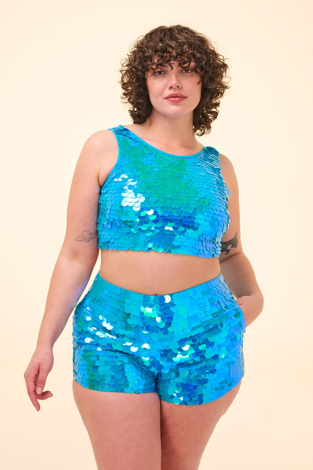 JUNO SEQUIN SHORTS - SKY