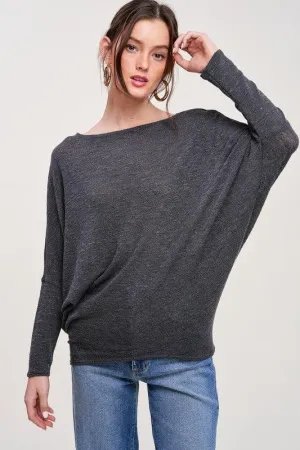 Kathleen Classic Dolman Sleeve Knit Top Slub Fabric FINAL SALE