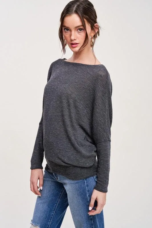 Kathleen Classic Dolman Sleeve Knit Top Slub Fabric FINAL SALE