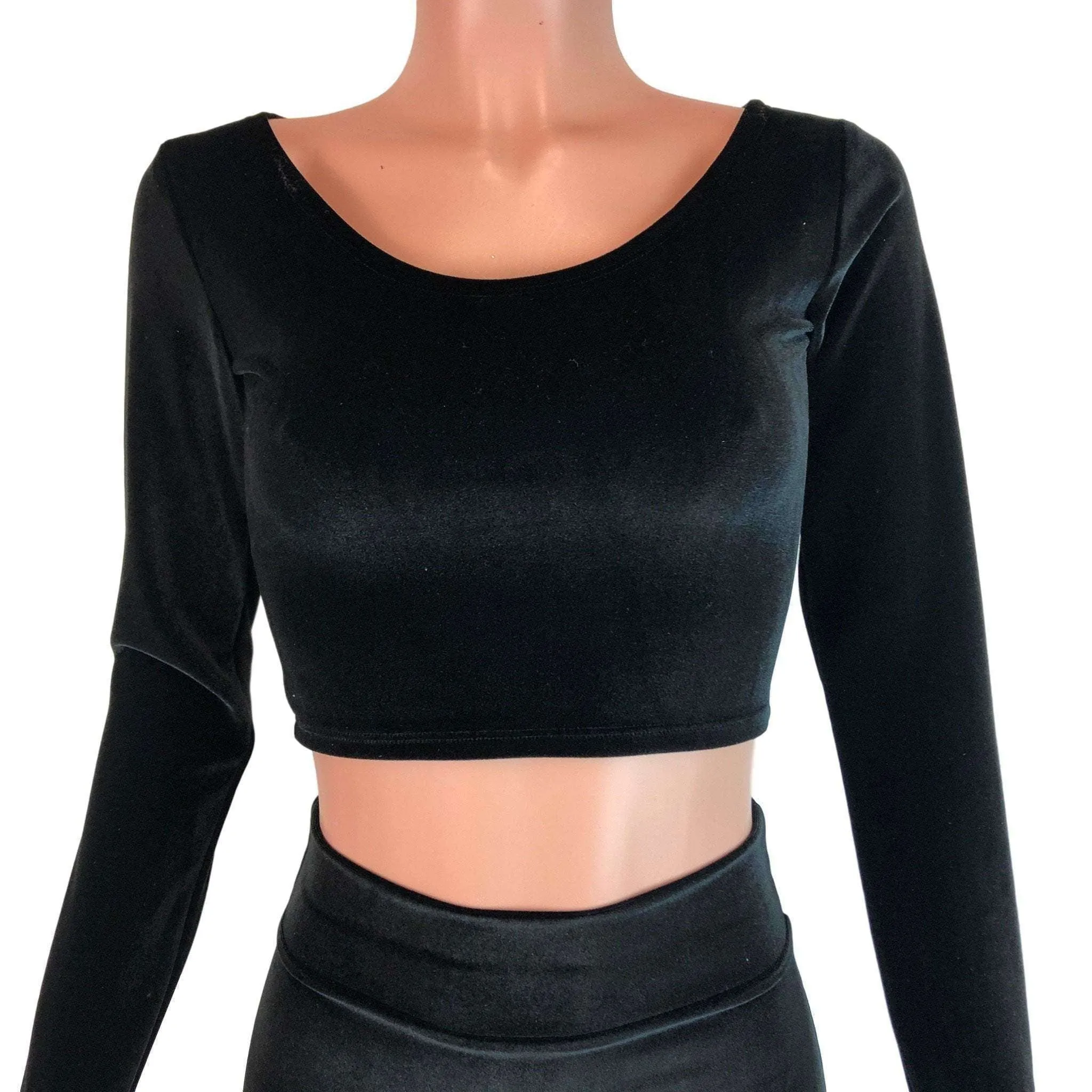 Long Sleeve Crop Top - Black Velvet