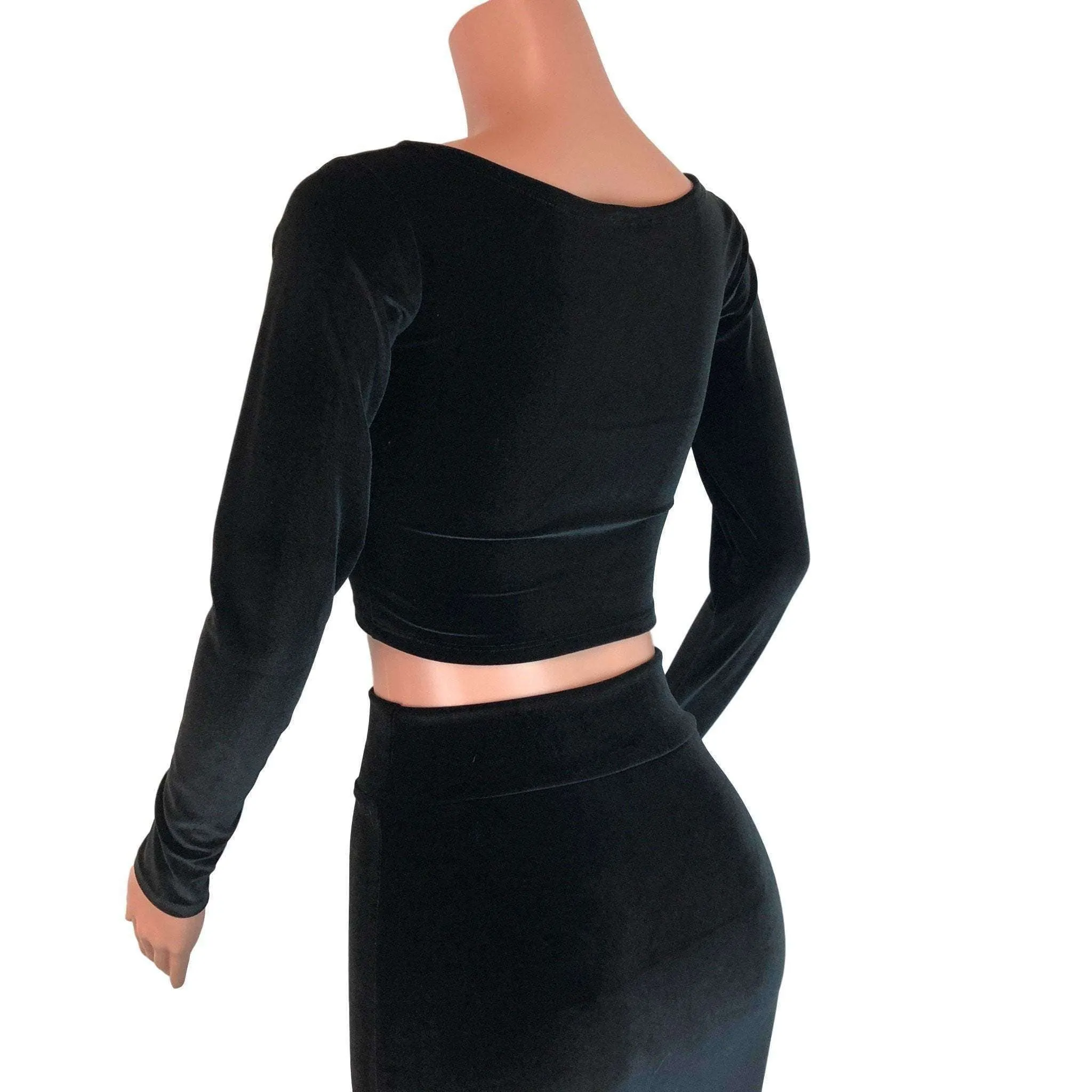 Long Sleeve Crop Top - Black Velvet