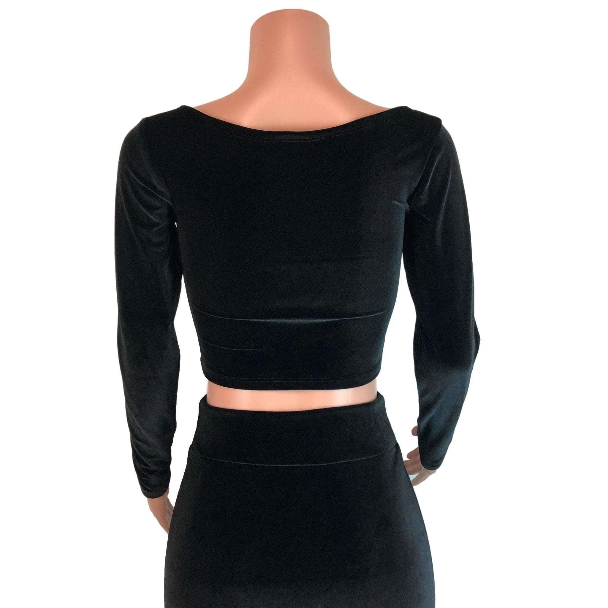 Long Sleeve Crop Top - Black Velvet