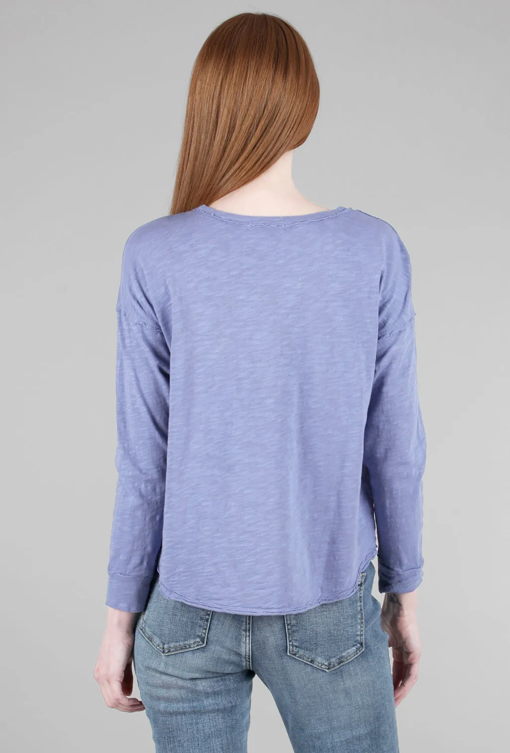 L/S Crewneck Raw Shirttail Top, Fog