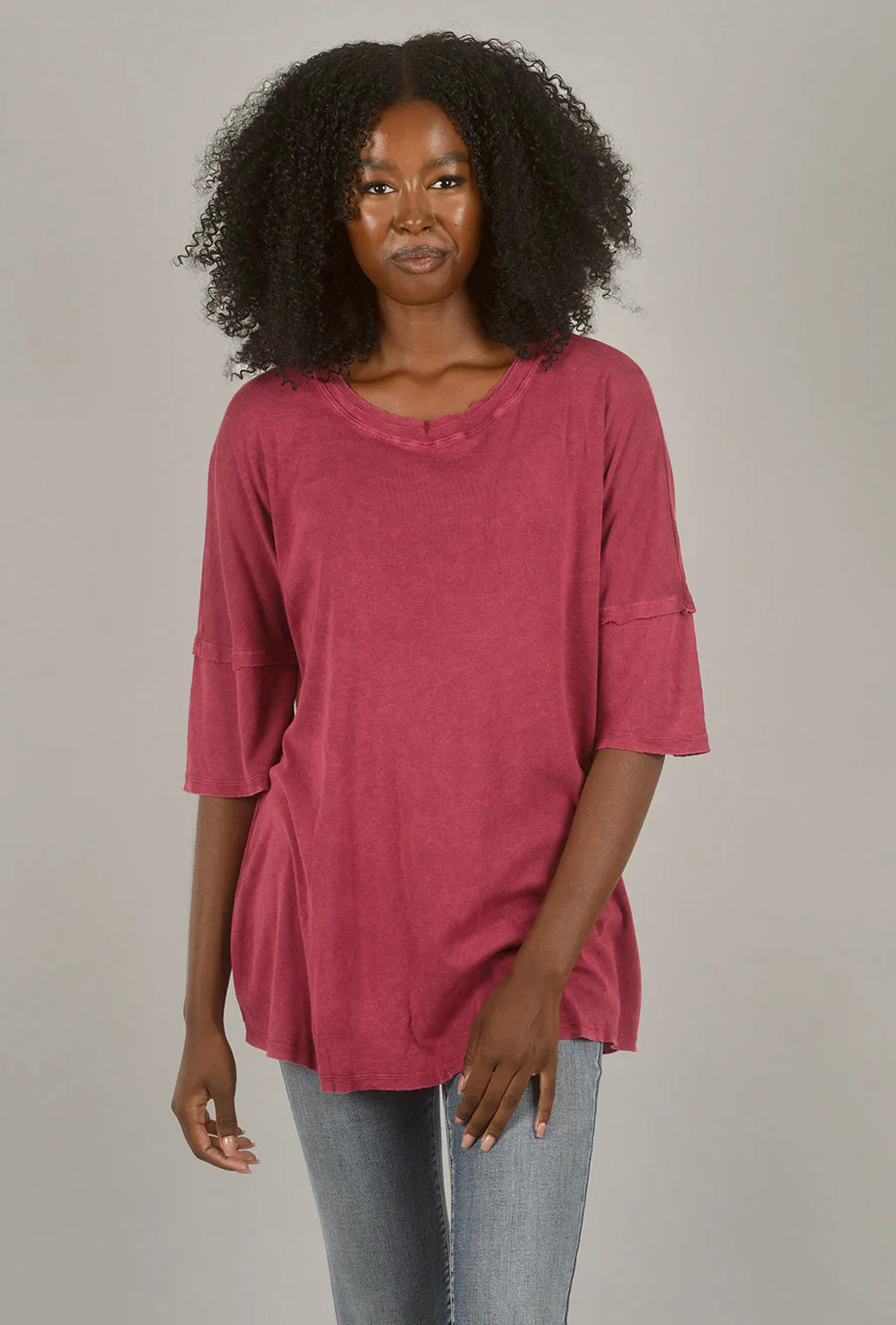 Mineral-Wash Back-Slit Top, Orchid