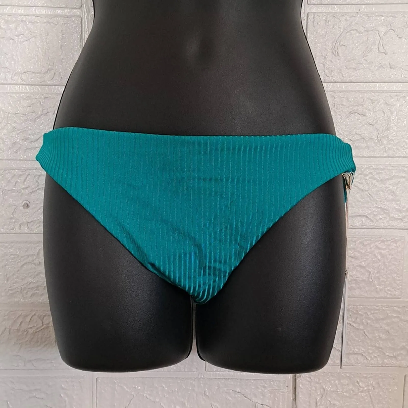 Vitamin A Midori Bikini Swim Bottoms Medium Turquoise Shiny EcoRib