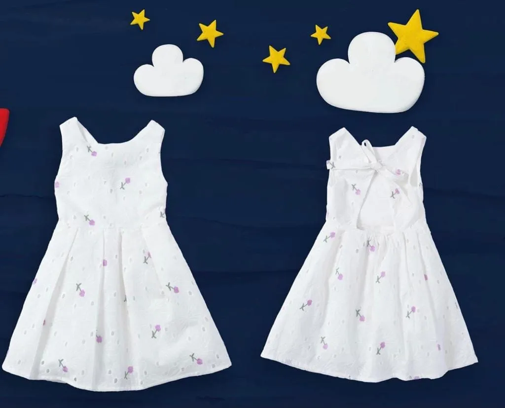 White dress with Mauve flowers- Kids